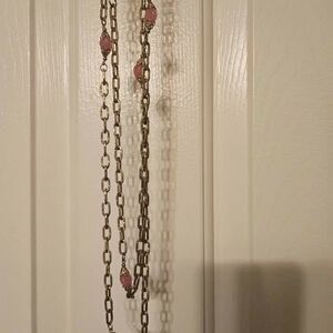 Avon Chunky Gold and Pink Bead Necklace 27" with Jewelry Gift Box